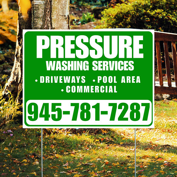 Pressure Washing - Driveways, Pool Area, Commercial - Plain White Green Design - YardSigns.com
