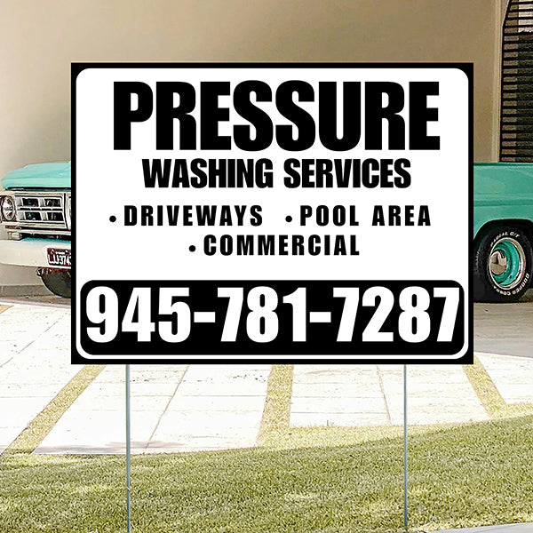 Pressure Washing - Driveways, Pool Area, Commercial - Plain Black White Design - YardSigns.com