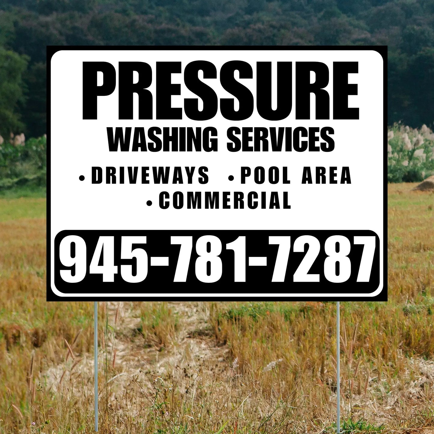 Pressure Washing - Driveways, Pool Area, Commercial - Plain Black White Design YardSigns.com
