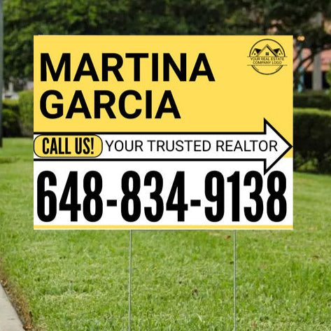 Realtor Yard Signs - Simple Mustard Yellow White Right Arrow with Logo Design - YardSigns.com