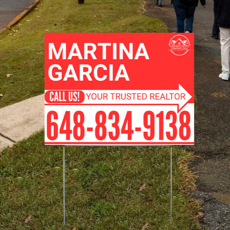 Realtor Yard Signs - Simple Red White Right Arrow with Logo Design - YardSigns.com