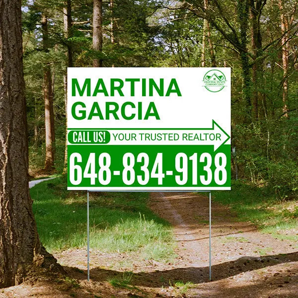 Realtor Yard Signs - Simple White Green Right Arrow with Logo Design YardSigns.com