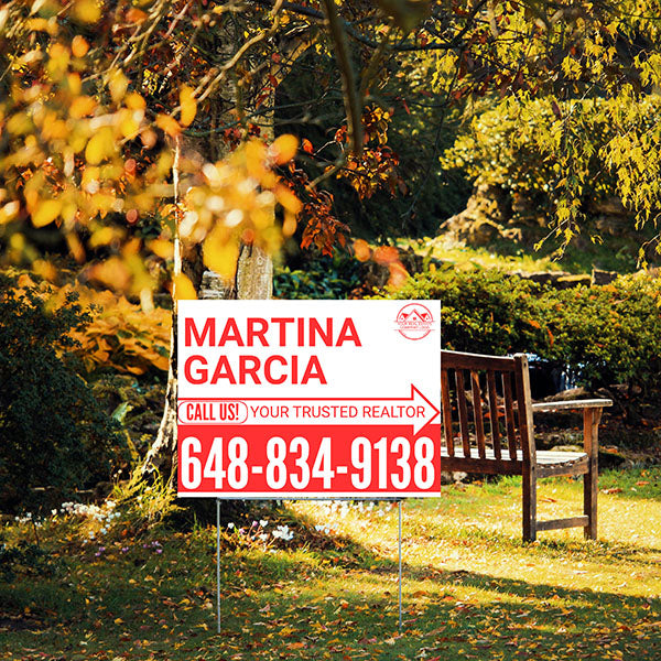 Realtor Yard Signs - Simple White Red Right Arrow with Logo Design - YardSigns.com