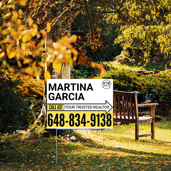 Realtor Yard Signs - Simple White Mustard Yellow Right Arrow with Logo Design - YardSigns.com