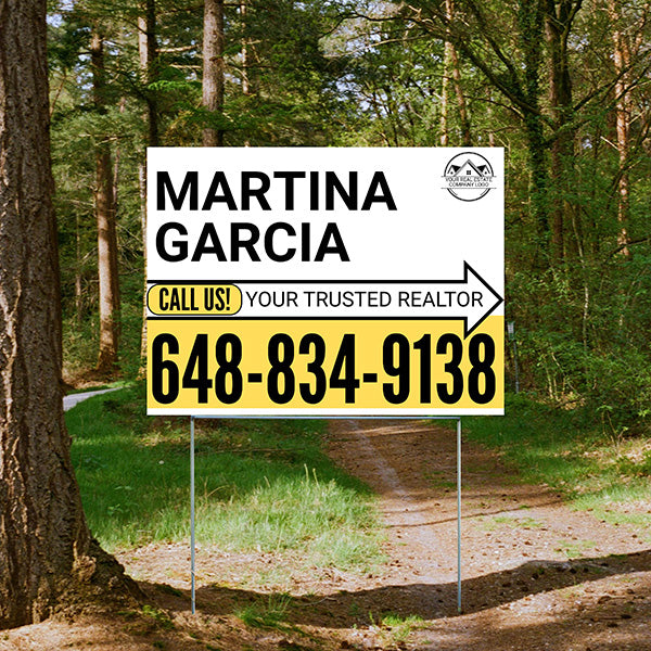 Realtor Yard Signs - Simple White Mustard Yellow Right Arrow with Logo Design - YardSigns.com