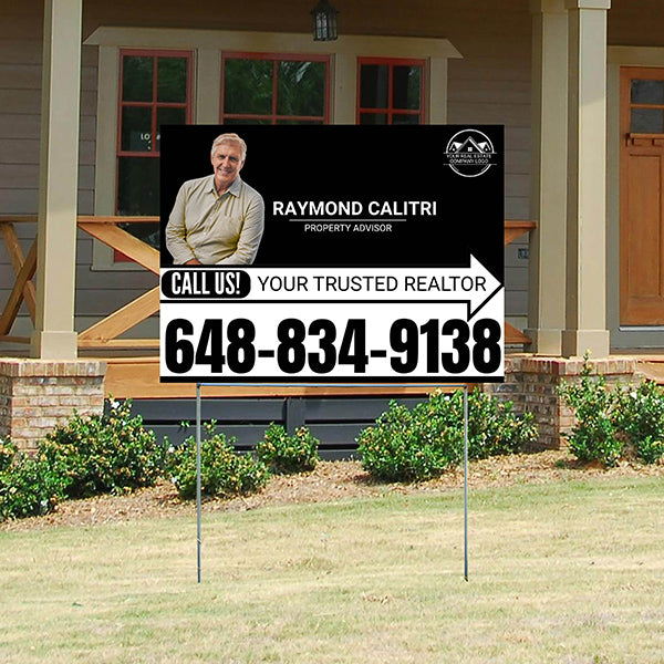 Realtor Yard Signs - Simple Black White Right Arrow with Image and Logo Design - YardSigns.com