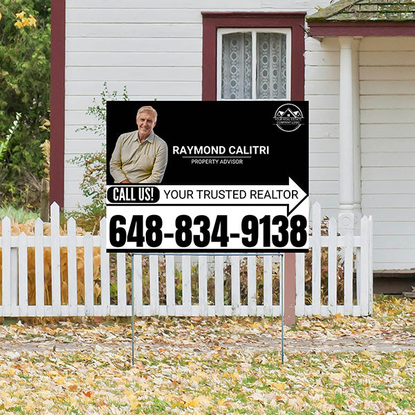 Realtor Yard Signs - Simple Black White Right Arrow with Image and Logo Design - YardSigns.com