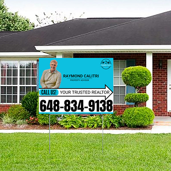 Realtor Yard Signs - Simple Aqua Blue White Right Arrow with Image and Logo Design - YardSigns.com