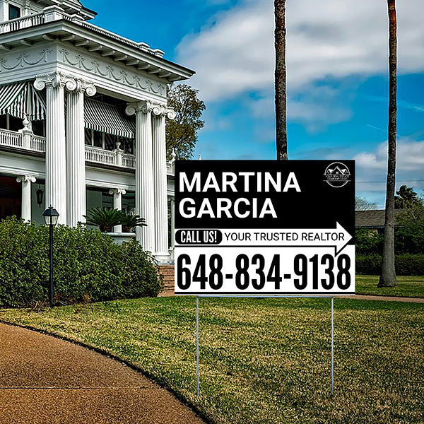Realtor Yard Signs - Simple Black White Right Arrow with Logo Design - YardSigns.com