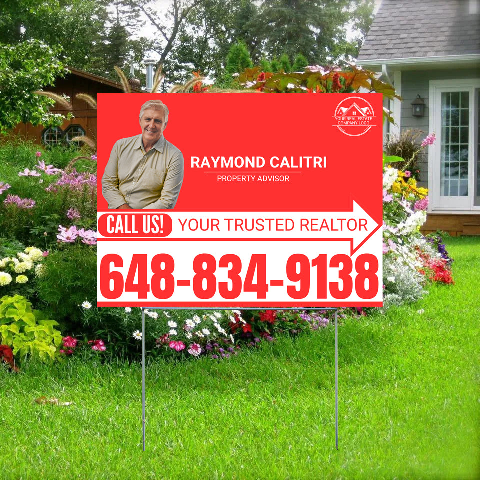 Realtor Yard Signs - Simple Red White Right Arrow with Image and Logo Design - YardSigns.com