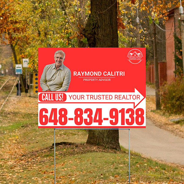 Realtor Yard Signs - Simple Red White Right Arrow with Image and Logo Design - YardSigns.com