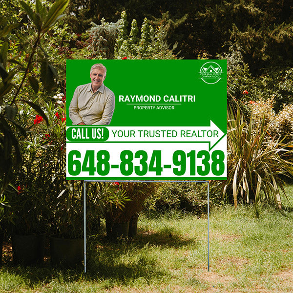 Realtor Yard Signs - Simple Green White Right Arrow with Image and Logo Design - YardSigns.com