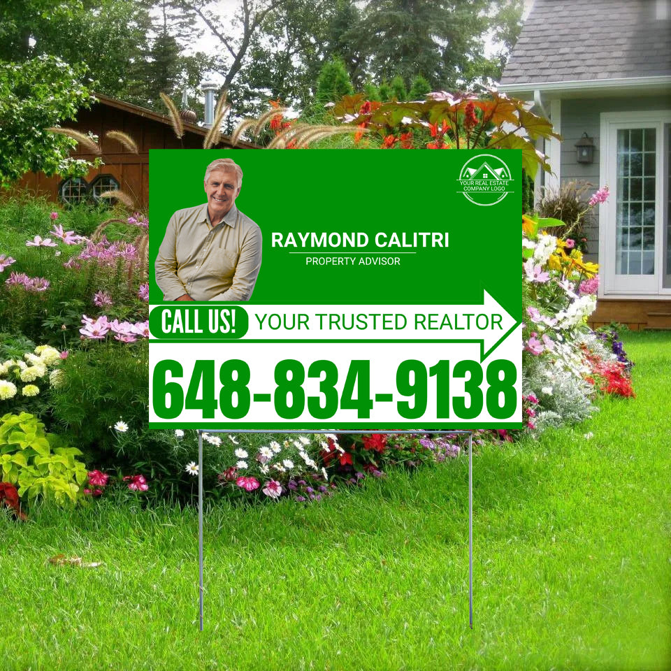 Realtor Yard Signs - Simple Green White Right Arrow with Image and Logo Design - YardSigns.com
