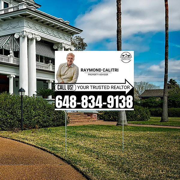 Realtor Yard Signs - Simple White Black Right Arrow with Image and Logo Design - YardSigns.com
