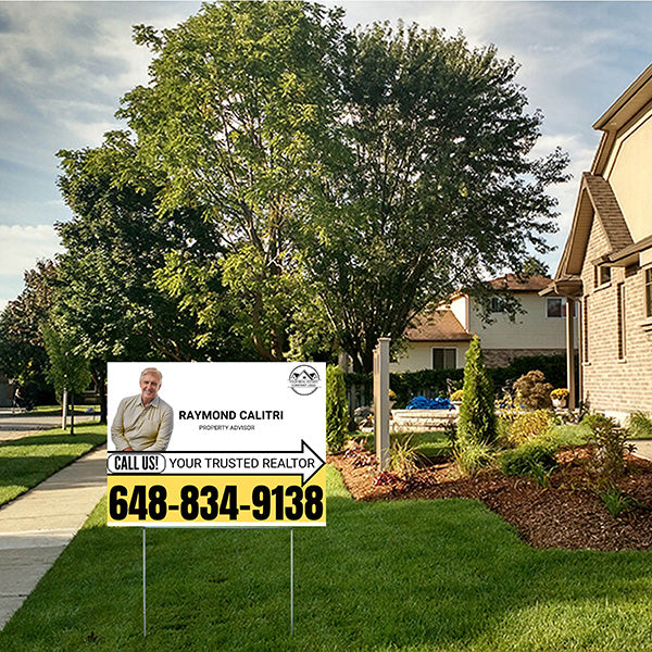 Realtor Yard Signs - Simple White Mustard Yellow Right Arrow with Image and Logo Design - YardSigns.com