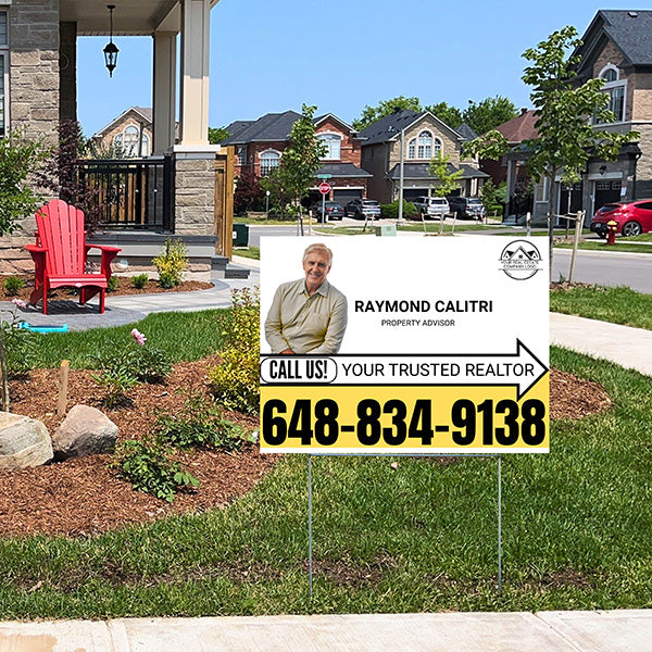 Realtor Yard Signs - Simple White Mustard Yellow Right Arrow with Image and Logo Design - YardSigns.com