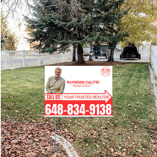 Realtor Yard Signs - Simple White Red Right Arrow with Image and Logo Design - YardSigns.com