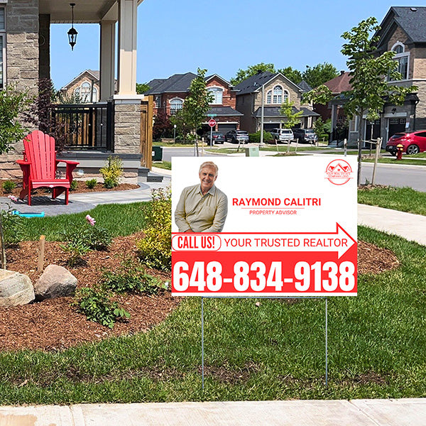 Realtor Yard Signs - Simple White Red Right Arrow with Image and Logo Design - YardSigns.com