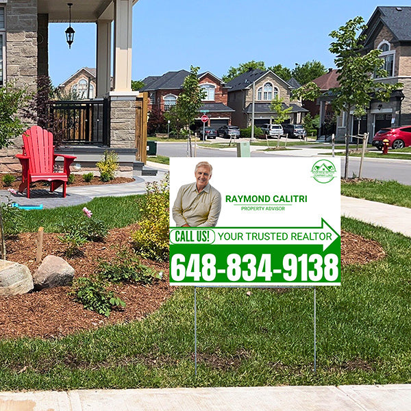 Realtor Yard Signs - Simple White Green Right Arrow with Image and Logo Design - YardSigns.com
