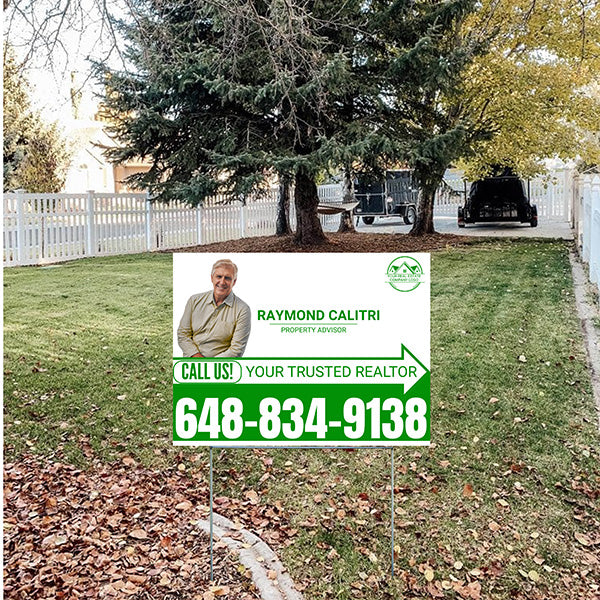 Realtor Yard Signs - Simple White Green Right Arrow with Image and Logo Design - YardSigns.com