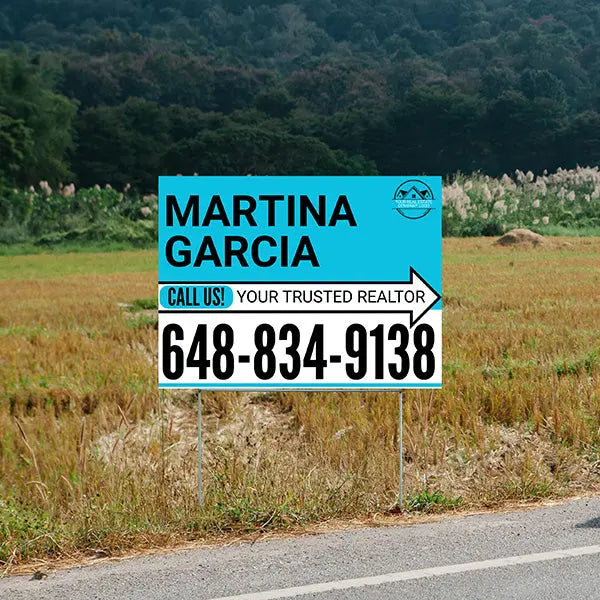 Realtor Yard Signs - Simple Aqua Blue White Right Arrow with Logo Design YardSigns.com