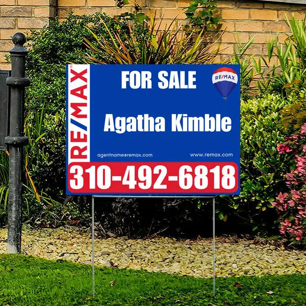 Real Estate - RE/MAX - For Sale - Agent Name - White Blue YardSigns.com