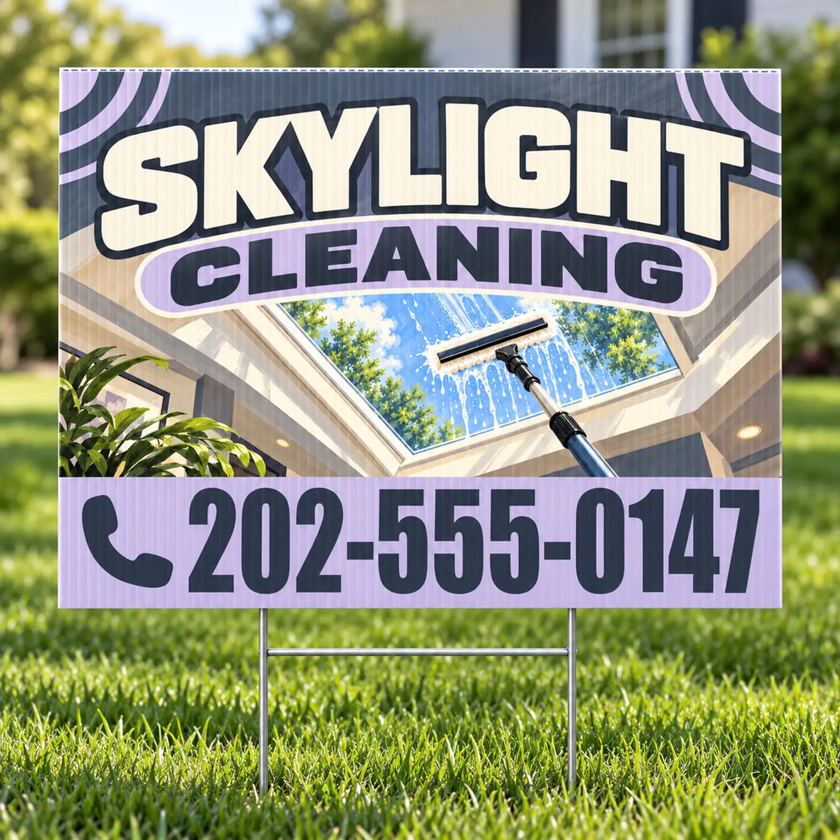 Expert Window Cleaning Services - Skylight Cleaning Yard Sign - Slate & Lilac - 24 x 18
