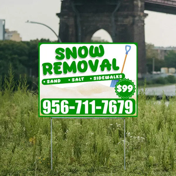 Snow Removal - Sand, Salt, Sidewalks with Price Tag - Plain Green White YardSigns.com