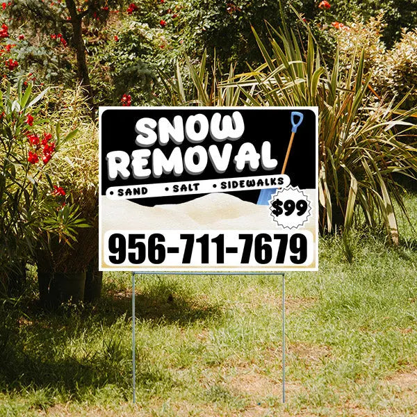 Snow Removal - Sand, Salt, Sidewalks with Price Tag - Plain White Black YardSigns.com