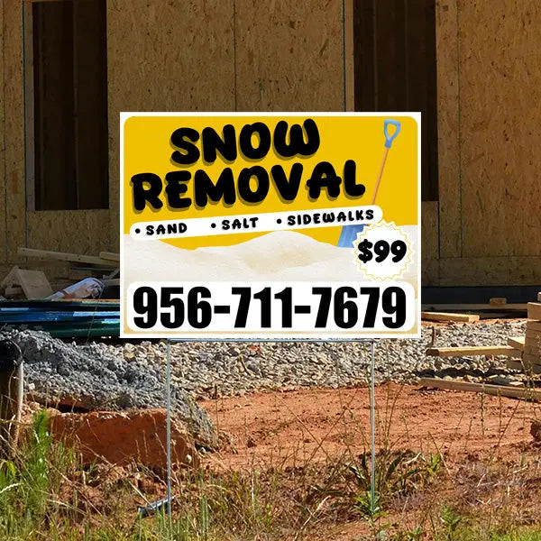 Snow Removal - Sand, Salt, Sidewalks with Price Tag - Plain White Mustard Gold YardSigns.com