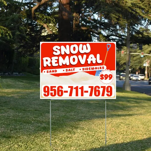 Snow Removal - Sand, Salt, Sidewalks with Price Tag - Plain White Chili Red YardSigns.com