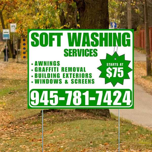 Soft Washing - Awnings, Graffiti Removal, Windows & Screens with Price Tag - Plain Green White Design YardSigns.com