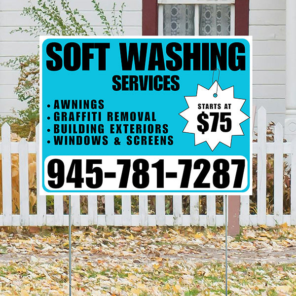 Soft Washing - Awnings, Graffiti Removal, Windows & Screens with Price Tag - Plain Aqua Blue White Design