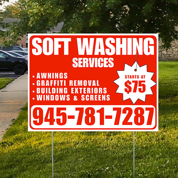Soft Washing - Awnings, Graffiti Removal, Windows & Screens with Price Tag - Plain White Chili Red Design - YardSigns.com
