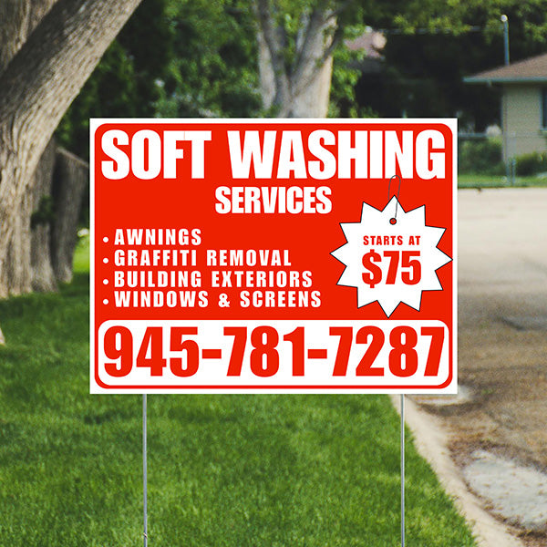 Soft Washing - Awnings, Graffiti Removal, Windows & Screens with Price Tag - Plain White Chili Red Design - YardSigns.com