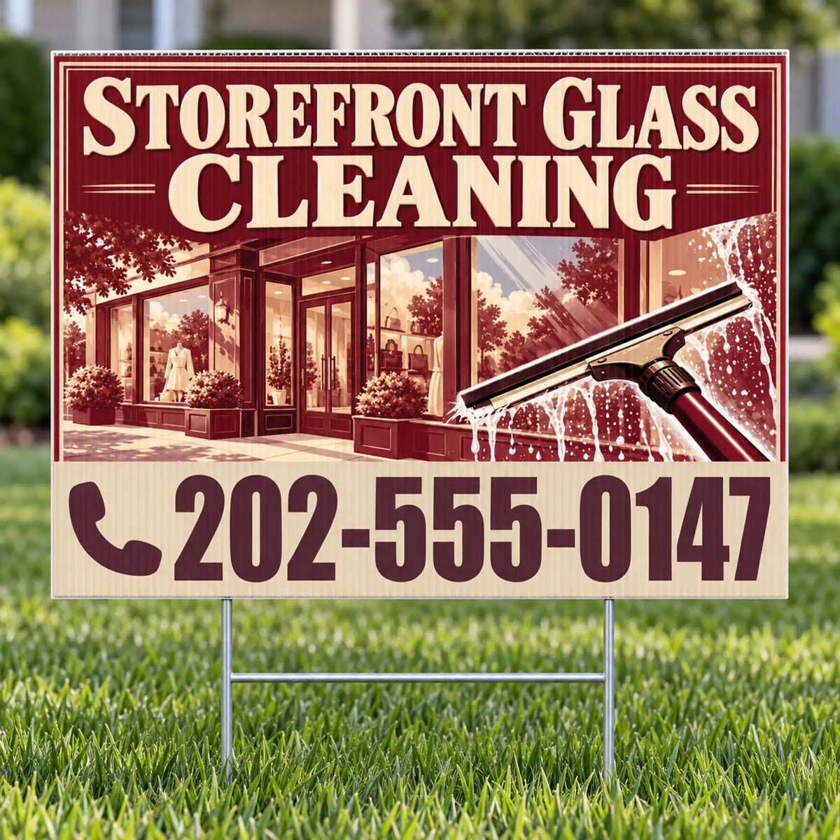 Expert Window Cleaning Services - Storefront Glass Cleaning Yard Sign - Burgundy & Champagne - 24 x 18