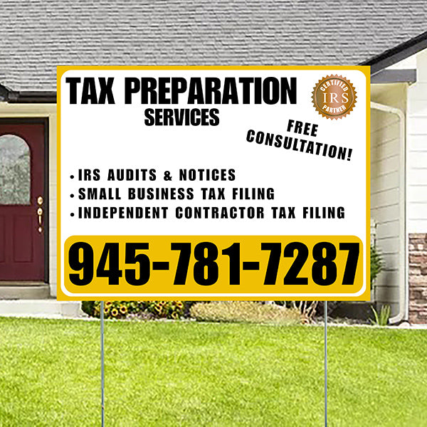 Tax Preparation Services - IRS Audits & Notices, Small Business Tax Filing, Independent Contractor Tax Filing - Plain Mustard Gold White Design - YardSigns.com