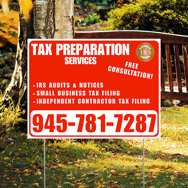Tax Preparation Services - IRS Audits & Notices, Small Business Tax Filing, Independent Contractor Tax Filing - Plain White Chili Red Design - YardSigns.com