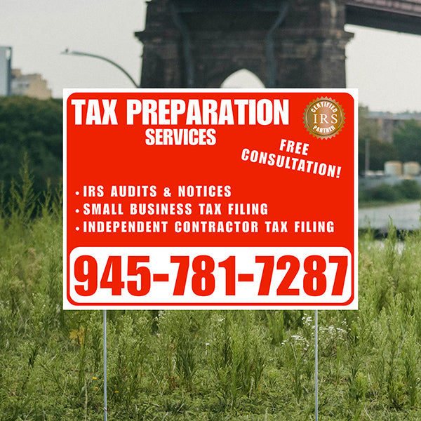 Tax Preparation Services - IRS Audits & Notices, Small Business Tax Filing, Independent Contractor Tax Filing - Plain White Chili Red Design - YardSigns.com