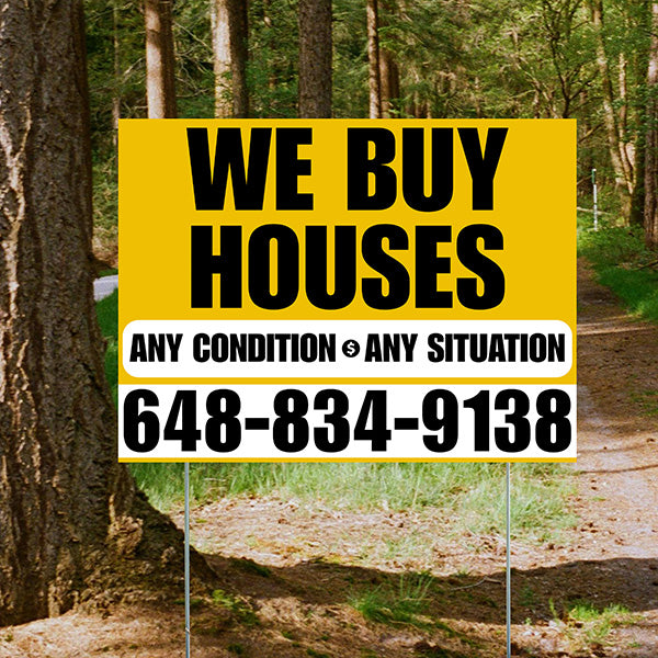 Real Estate - We Buy Houses - Any Condition - Plain Mustard Gold White Design - YardSigns.com