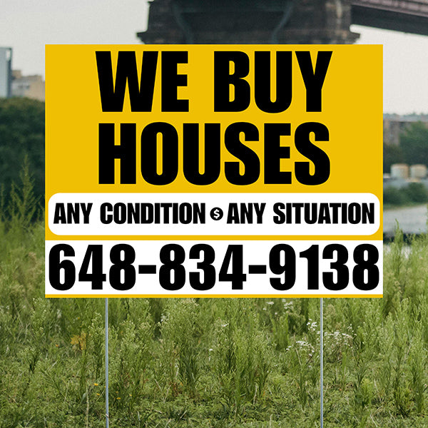 Real Estate - We Buy Houses - Any Condition - Plain Mustard Gold White Design - YardSigns.com