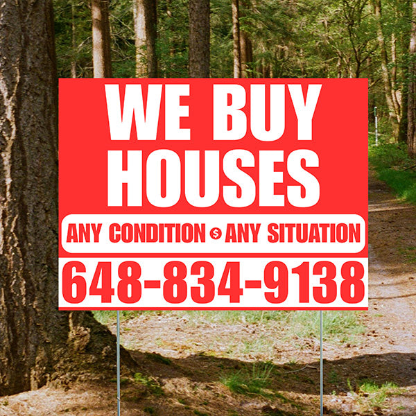 Real Estate - We Buy Houses - Any Condition - Plain Chili Red White Design - YardSigns.com