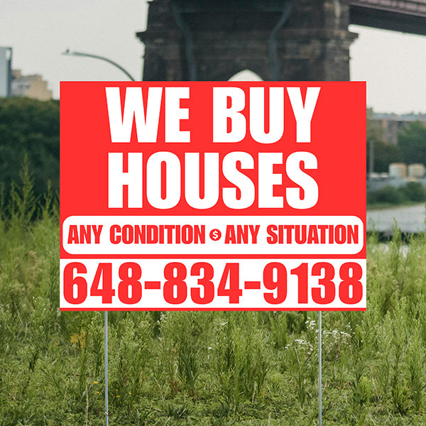 Real Estate - We Buy Houses - Any Condition - Plain Chili Red White Design - YardSigns.com