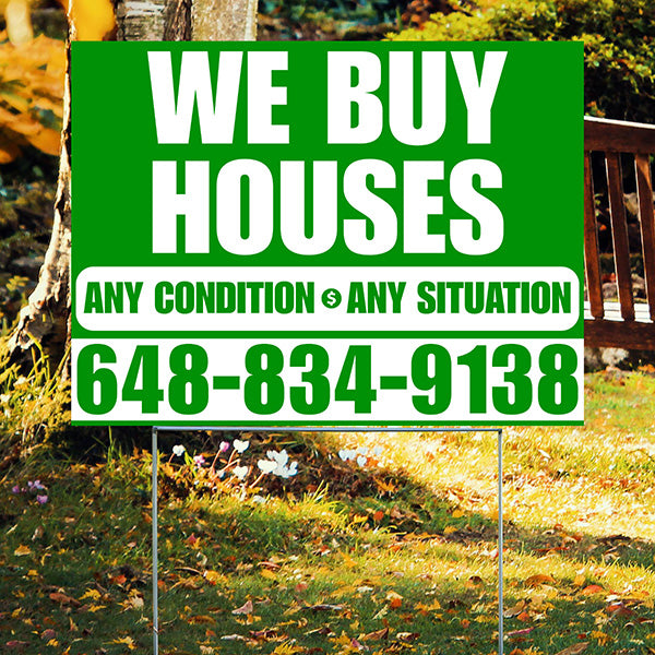 Real Estate - We Buy Houses - Any Condition - Plain Green White Design - YardSigns.com