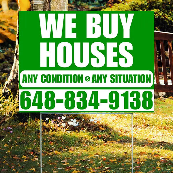 Real Estate - We Buy Houses - Any Condition - Plain Green White Design YardSigns.com
