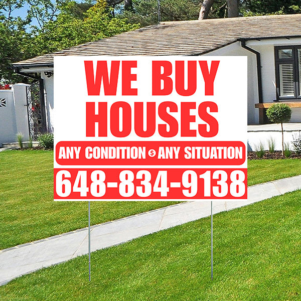 Real Estate - We Buy Houses - Any Condition - Plain White Chili Red Design - YardSigns.com