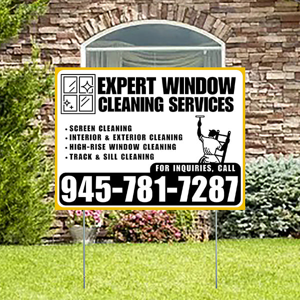 Expert Window Cleaning Services - Screen Cleaning, Interior & Exterior Cleaning, High-Rise Window Cleaning, Track & Sill Cleaning - Plain Mustard Gold White Design - YardSigns.com