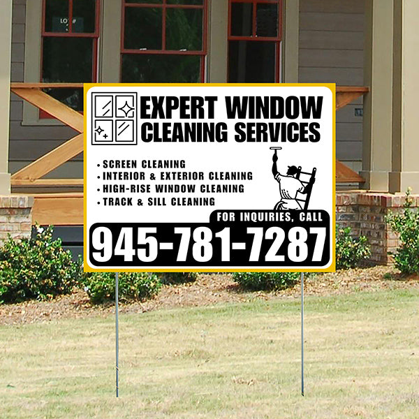 Expert Window Cleaning Services - Screen Cleaning, Interior & Exterior Cleaning, High-Rise Window Cleaning, Track & Sill Cleaning - Plain Mustard Gold White Design - YardSigns.com