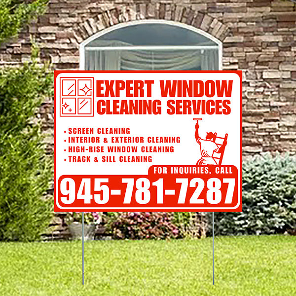 Expert Window Cleaning Services - Screen Cleaning, Interior & Exterior Cleaning, High-Rise Window Cleaning, Track & Sill Cleaning - Plain Chili Red White Design - YardSigns.com