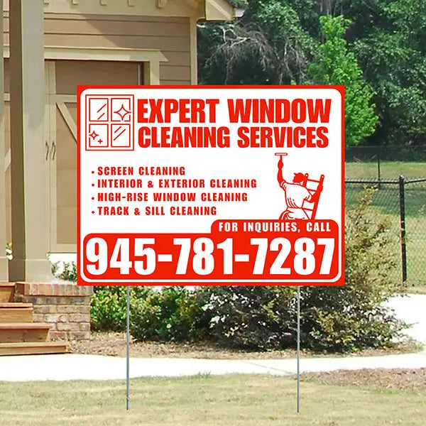 Expert Window Cleaning Services - Screen Cleaning, Interior & Exterior Cleaning, High-Rise Window Cleaning, Track & Sill Cleaning - Plain Chili Red White Design - YardSigns.com